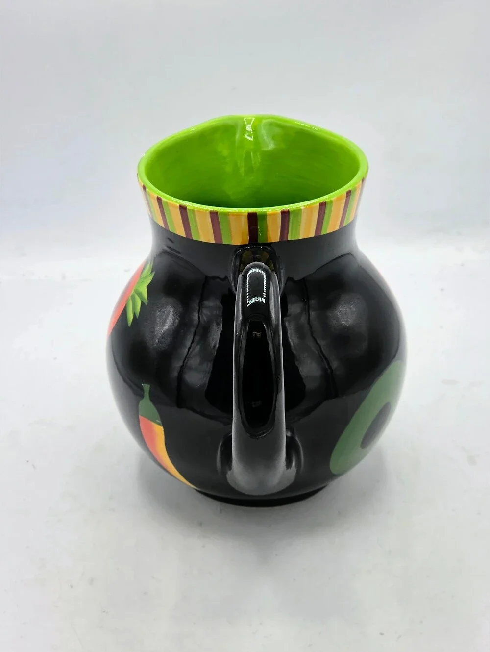 Crate & Barrel Ceramic Fruit & Chili Pepper Pitcher - Black